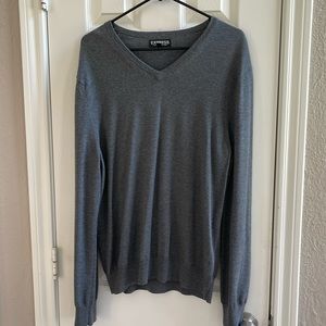 Express Men's Italian Merino Wool V-neck Sweater Gray Knit Pullover Size Large